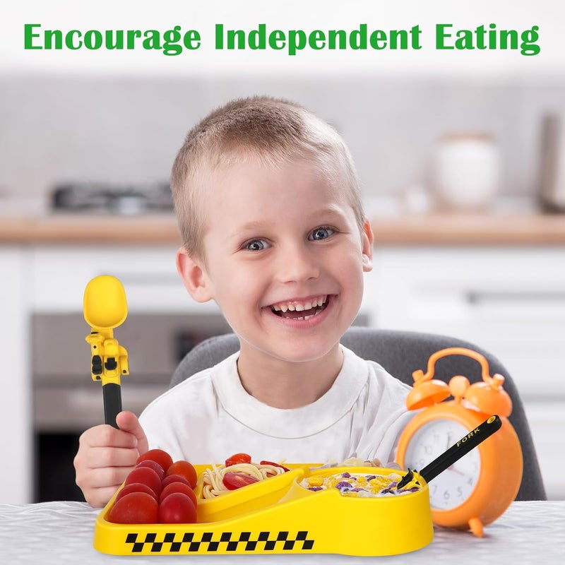 Deinyi Construction Utensils for Toddlers - Motorcycle Toddler Forks - for Utensils Gift - Forks and Spoons Silverware Set - Ideal for School Lunch, Travel, Outdoors - Yellow - Image 4